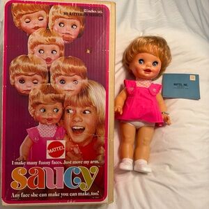 1972 Mattel Saucy Vintage Doll in Bright Pink Dress with White Shoes